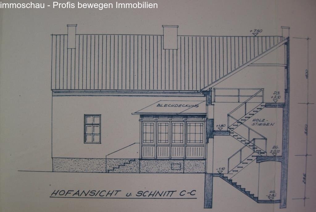 Hofansicht und Schnitt C-C